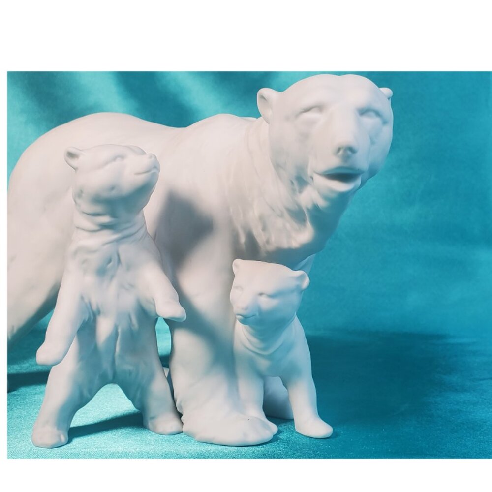 Kaiser Porcelain Polar Bear Family Figurine – Mother & 2 Cubs Vintage W. Germany